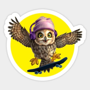 Skateboarding Owl Sticker